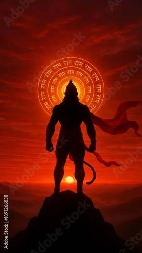 Lord Hanuman with Divine Chakra Aura, Hanuman Jayanti and Ram Navami Powerful Hindu Spiritual Art