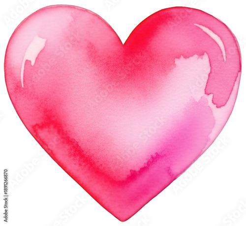Valentine Watercolor pink heart shape isolated on transparent background, romantic symbol for love and celebrations