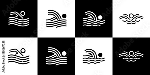 Vector Set of 4 Swimmer Athlete Freestyle Stroke Sport Icons