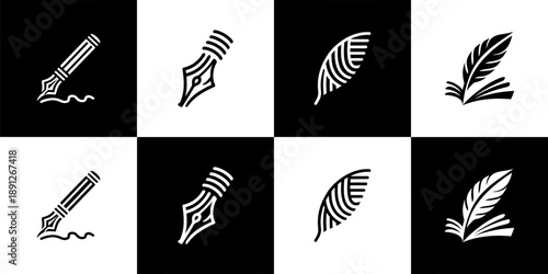 Vector Set of 4 Vintage Calligraphy and Creative Writing Icons