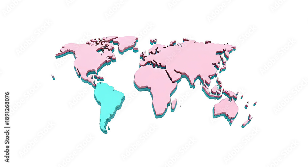 Fototapeta premium 3D World Map with South America Highlighted