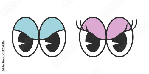 Male and female cartoon eyes, eyes with angry emotion
