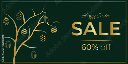 Luxury Easter sale card, Easter sale banner with golden eggs
