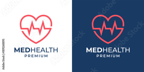 Heart beat love logo design vector for health care medical icon symbol. Medical Health Logo Illustration.