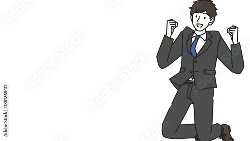 ジャンプして喜ぶ就活中の男性(コピースペースあり)