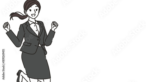 就活成功でジャンプする女性（コピースペースあり）