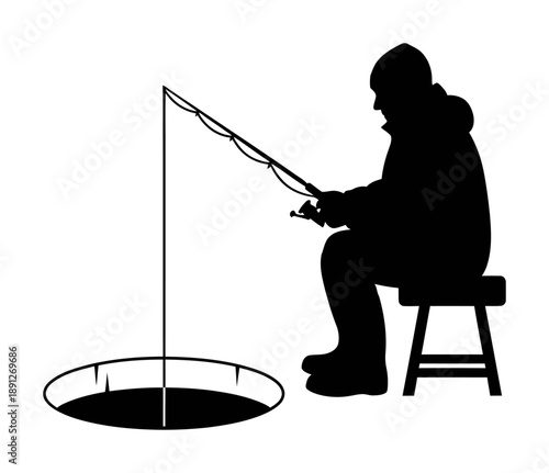 Ice Fishing Silhouette - Minimal Vector