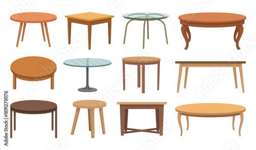Colorful modern table collection for home and office interior isolated on white background vector illustration
