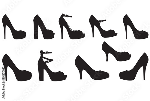 High Heel Shoes Silhouette Collection - Elegant Women's Footwear Icons for Fashion Design