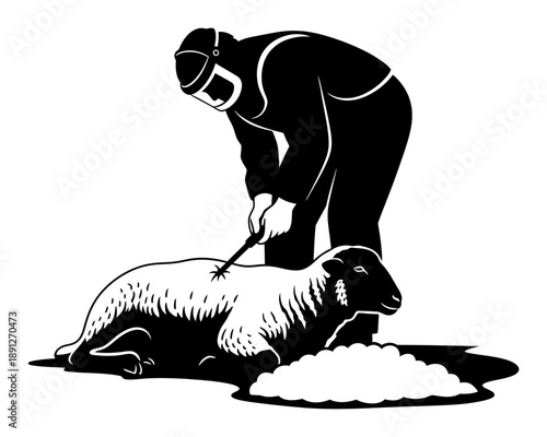 Sheep Shearing Silhouette - Minimalist Vector