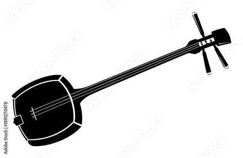 Shamisen Silhouette - Japanese Instrument Vector