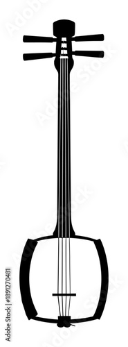Shamisen Silhouette - Japanese Instrument Vector