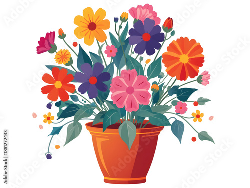 Vibrant flowers in a colorful pot for decoration and gifting