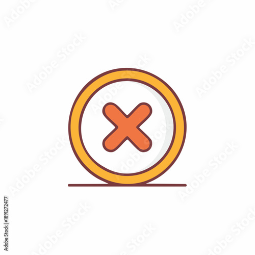 Orange X Mark Inside a Round Button Icon, Roundel Design, Orange Border, Simple Vector Illustration
