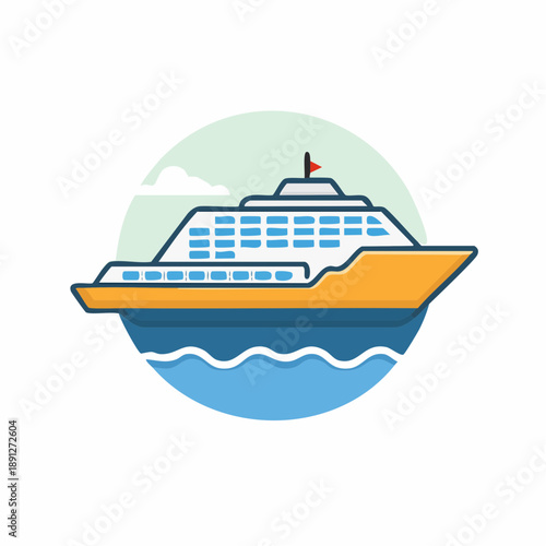 Cruise Ship Icon. Cruise Liner Flat Vector Illustration. Summer Seascape. Sea Travel