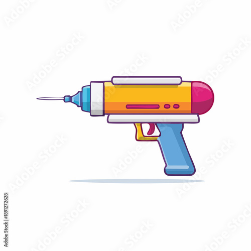 Cartoon Space Gun, Retro Ray Gun Toy Illustration, Brightly Colored Science Fiction Pistol, Alien Weapon Design