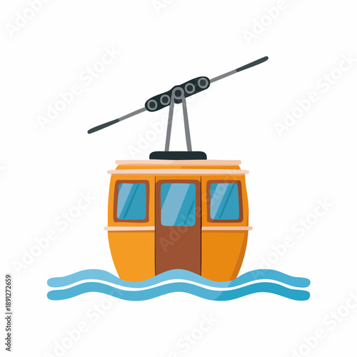 Yellow Cable Car Gondola Above Wavy Blue Water Animated Vector Illustration