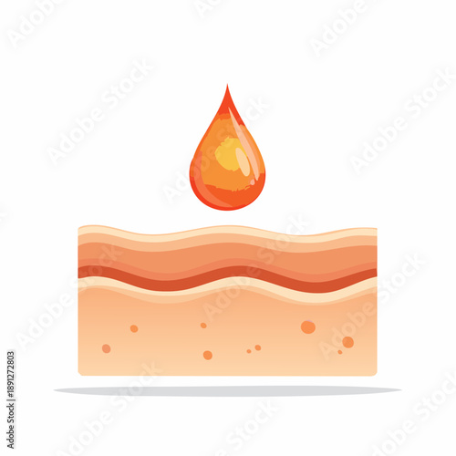 Golden oil serum droplet penetrates skin layers hydrating moisturizing the skin cells healthy skincare beauty treatment