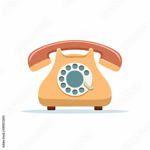 Retro Rotary Phone Illustration in Beige and Blue with Handle and Buttons