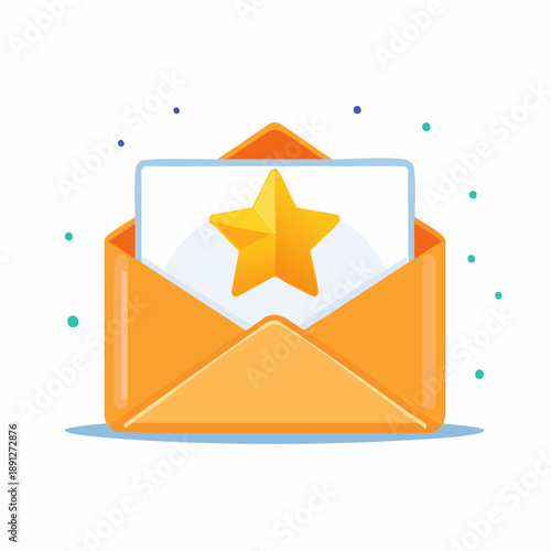 Golden Star Reward Message Concept Open Envelope with a Card Symbolizing Appreciation