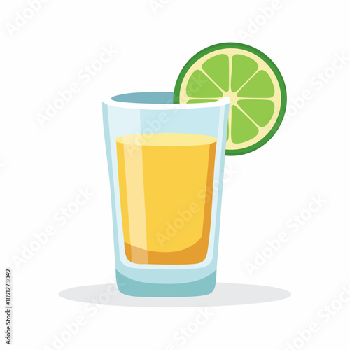 Refreshing tequila shot served with a sliced lime illustration against a clean white backdrop