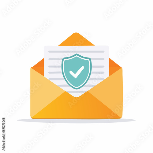 Email Message with Document and Checkmark Shield Showing Secured Information Transmission
