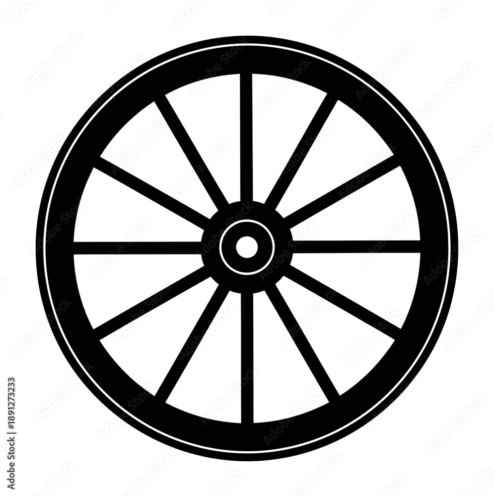 Fototapeta premium Wooden Wagon Wheel Silhouette - Minimalist Vector