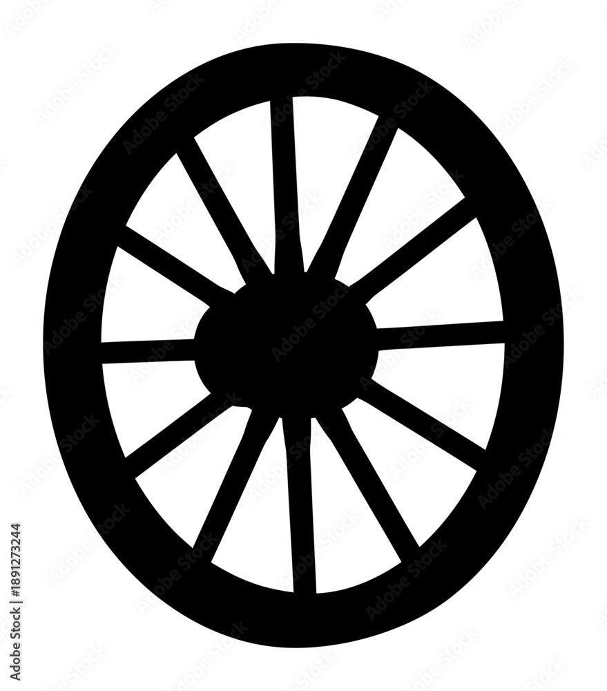 Fototapeta premium Wooden Wagon Wheel Silhouette - Minimalist Vector