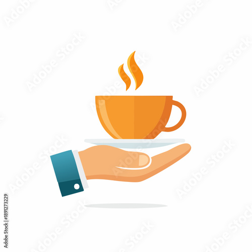 Hand holding a steaming cup of coffee in an elegant and minimalist design ideal for logos and branding.