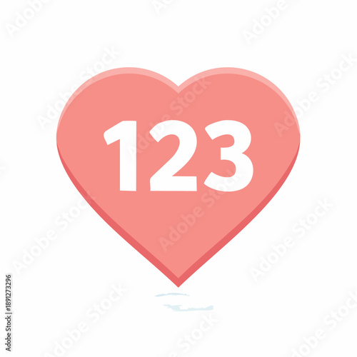 Heart symbol with number 123 displayed for likes or rating indicator in a soft pink hue on white