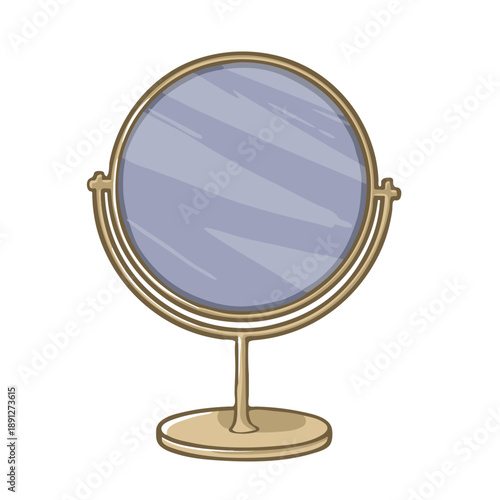 Cosmetic mirror, tabletop round vector hand drawn illustration