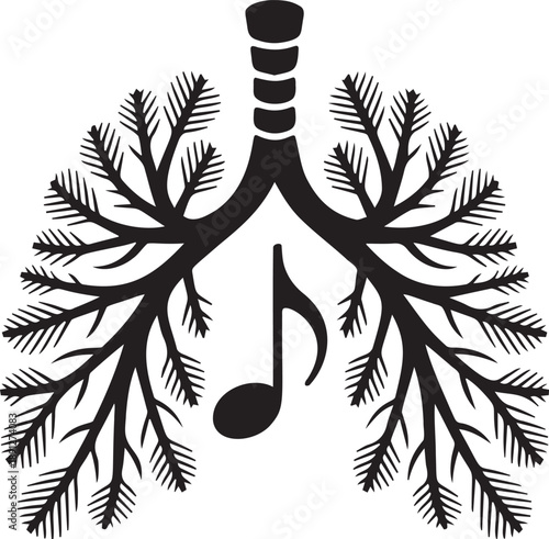 Lungs illustration with tree branches and musical note inside