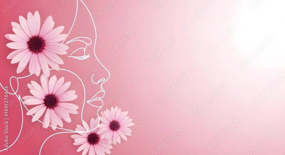 Obraz premium Happy women's day celebration with beautiful pink flowers and decorations