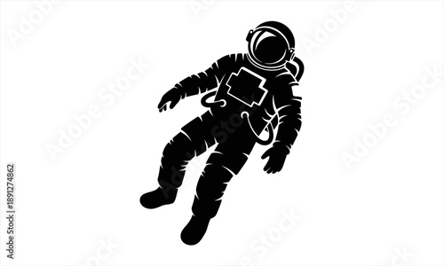 Astronaut floating in space silhouette vector illustration.