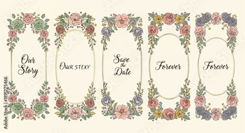 Vintage floral wedding save the date cards with romantic text