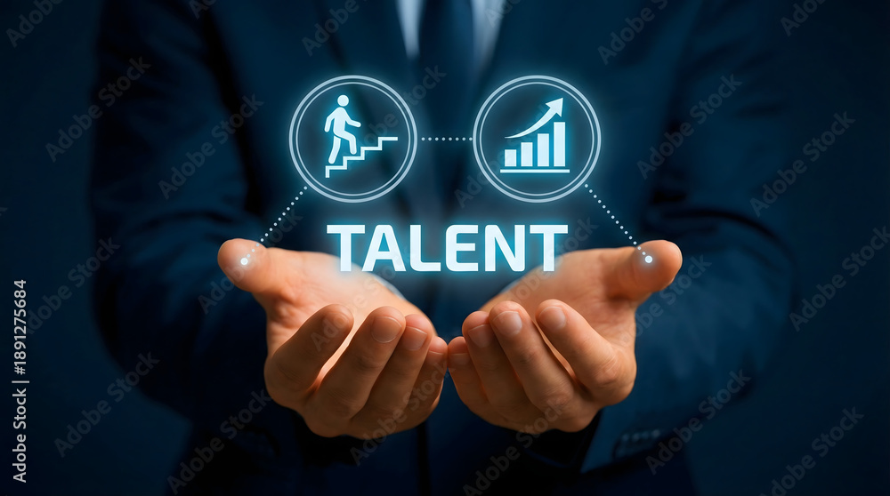 Fototapeta premium Business professional displays glowing virtual concept of talent development career progression and successful business growth