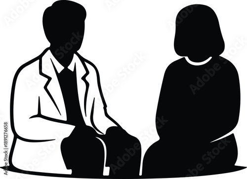 Silhouette of a man in a suit jacket talking to a woman illustration vector