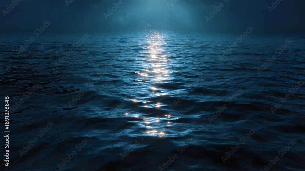 Obraz premium Serene ocean waves glisten under a captivating moonlight reflection creating a tranquil and atmospheric vista at dusk