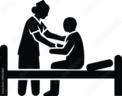 Silhouette of a nurse caring for a patient in bed illustration vector