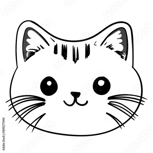 Cute black and white cat face illustration isolated on white background