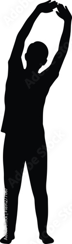 Silhouette of a person stretching arms upwards in a dynamic pose illustration vector