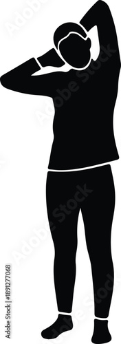 Silhouette of a person stretching their arms behind their head illustration vector