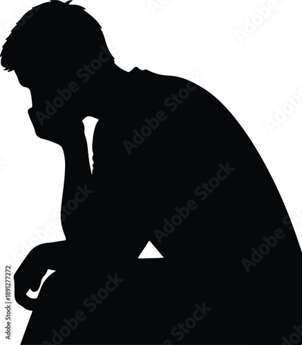 Silhouette of a thoughtful man sitting with hand on chin vector illustration