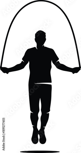 Silhouette of athletic man jumping rope for fitness illustration vector