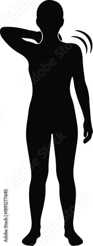 Silhouette of a woman touching her neck with wavy lines indicating pain or discomfort illustration vector