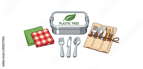 full color flat icon plastic free picnic set with metal box cloth napkins and real cutlery outdoor kit