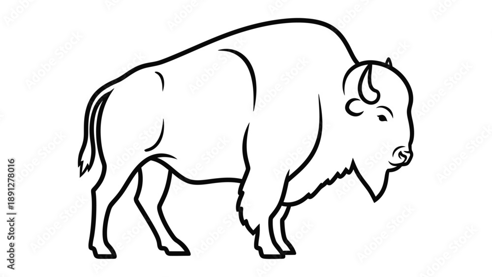 Obraz premium Majestic Buffalo Outline: A strong and iconic outline of a buffalo, symbolizing resilience and strength, stands ready against a simple backdrop, perfect for design and illustration projects.