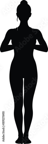 Silhouette of woman in yoga pose with hands behind back illustration vector