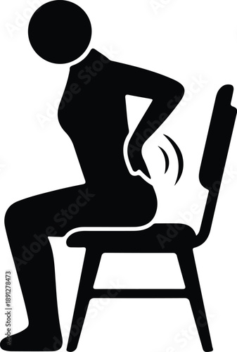 Silhouette person sitting on chair experiencing back pain illustration vector