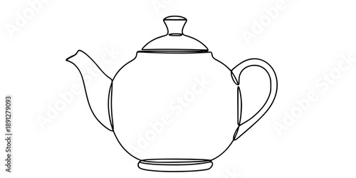 One continuous line of a classic teapot. Line art of a teapot with a lid. 